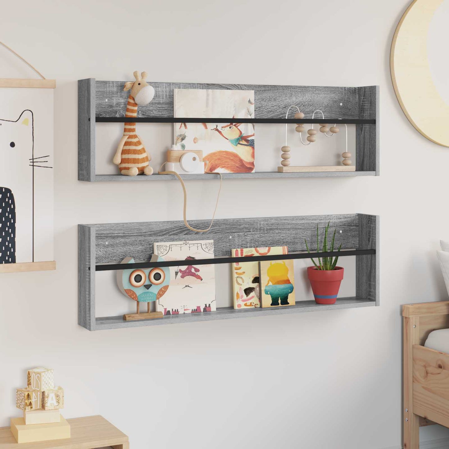 Magazine Rack with Shelf 2 pcs Grey Sonoma 100 x 12 x 30 cm