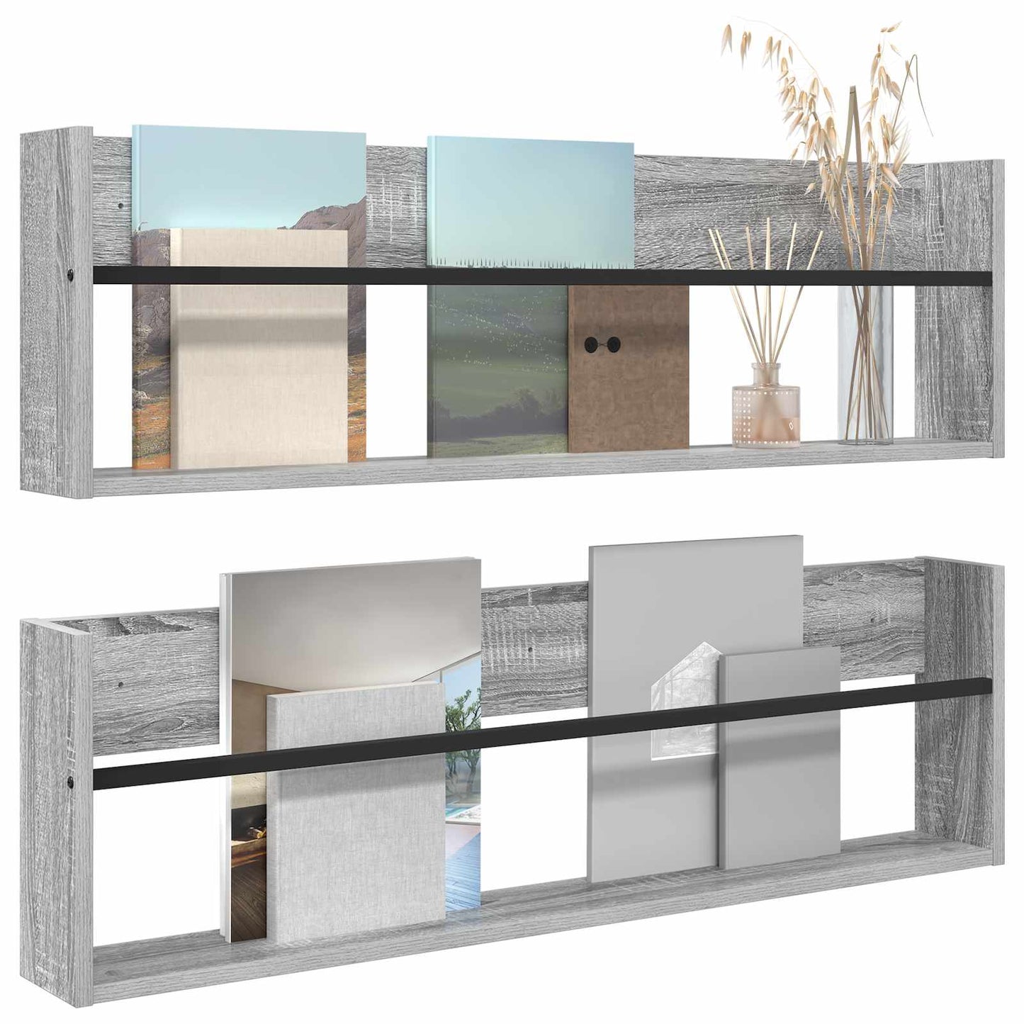Magazine Rack with Shelf 2 pcs Grey Sonoma 100 x 12 x 30 cm