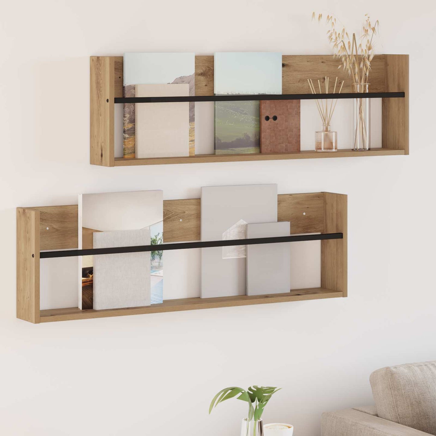 Magazine Rack with Shelf 2 pcs Artisan Oak 100 x 12 x 30 cm