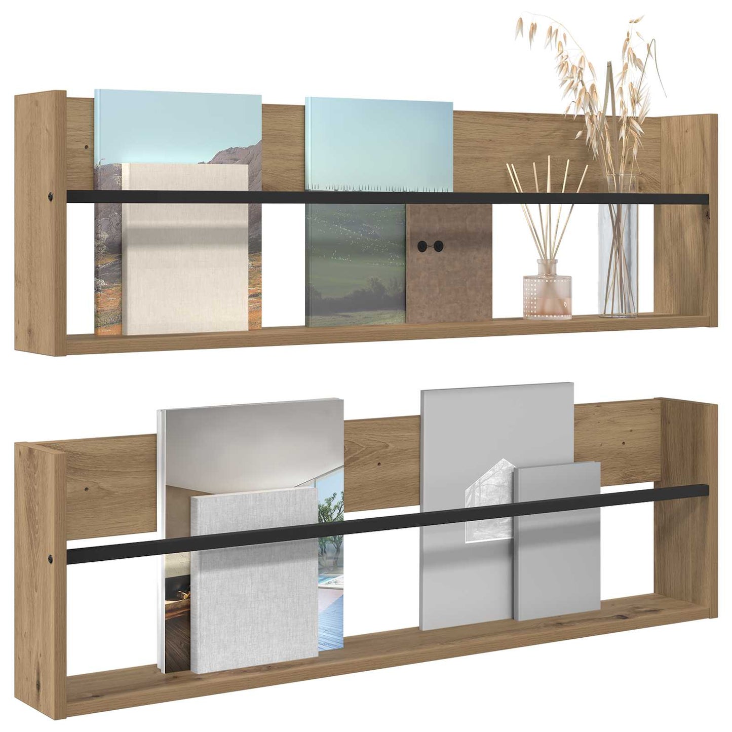 Magazine Rack with Shelf 2 pcs Artisan Oak 100 x 12 x 30 cm