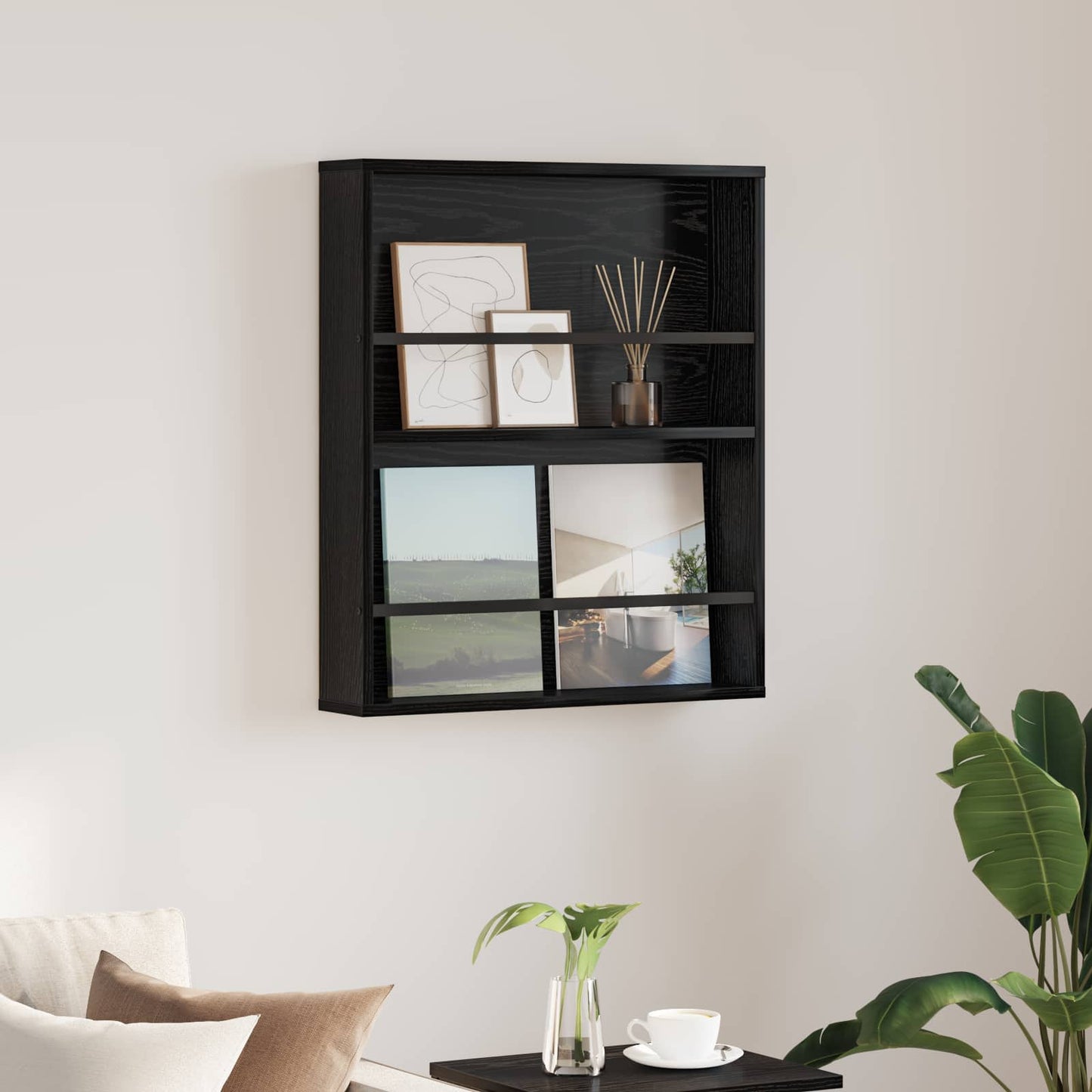 Magazine Rack Black Oak 60 x 12 x 70 cm Engineered Wood