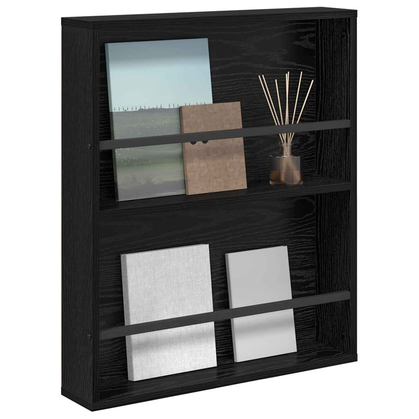 Magazine Rack Black Oak 60 x 12 x 70 cm Engineered Wood