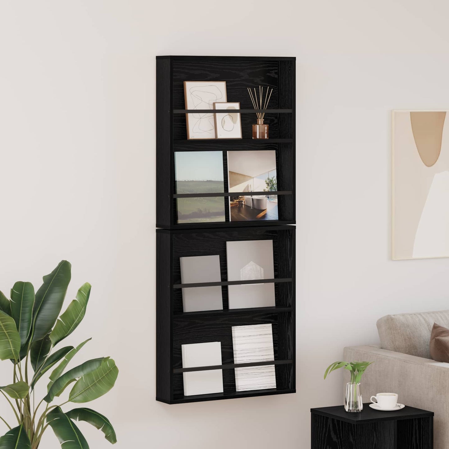 Magazine Rack 2 pcs Black Oak 60 x 12 x 70 cm Engineered Wood