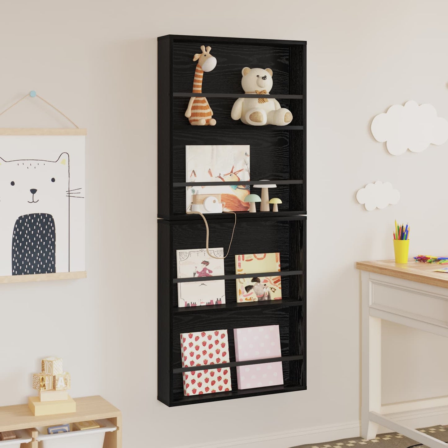 Magazine Rack 2 pcs Black Oak 60 x 12 x 70 cm Engineered Wood