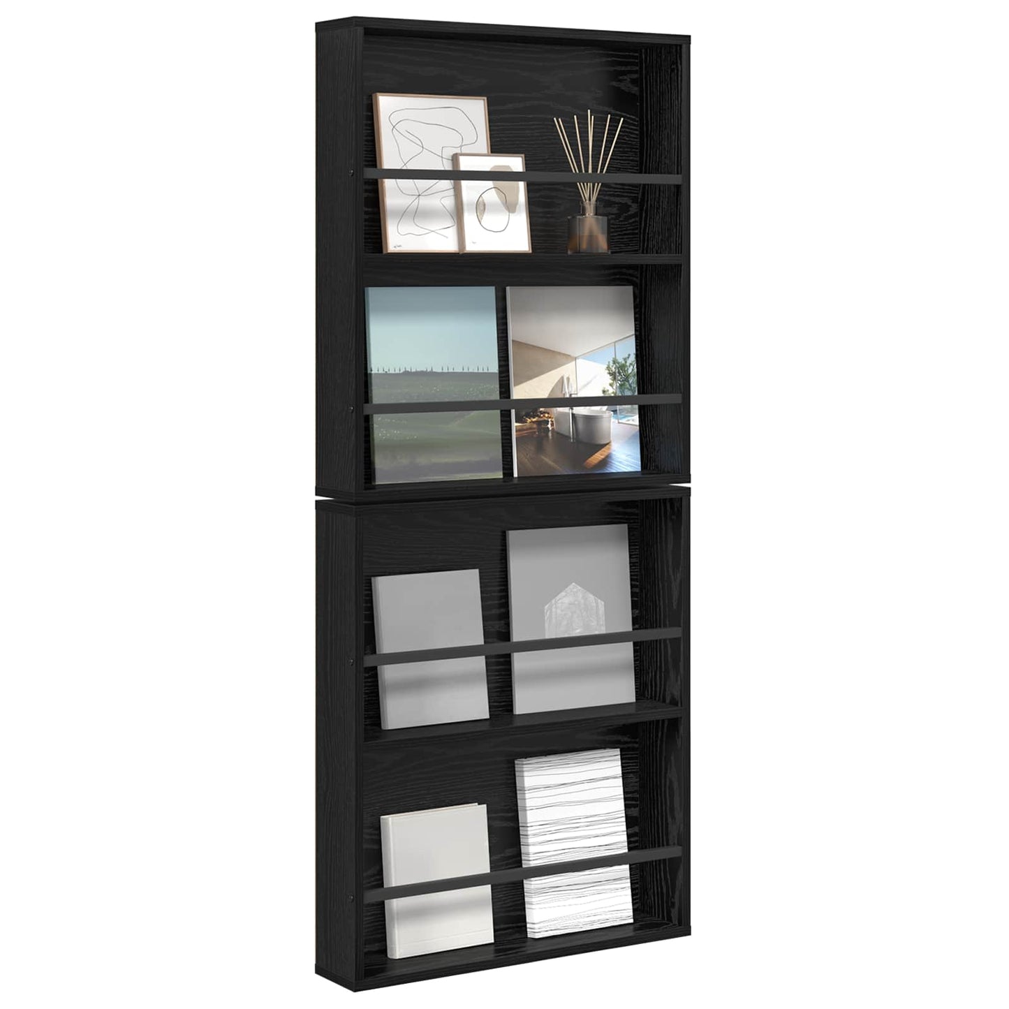 Magazine Rack 2 pcs Black Oak 60 x 12 x 70 cm Engineered Wood