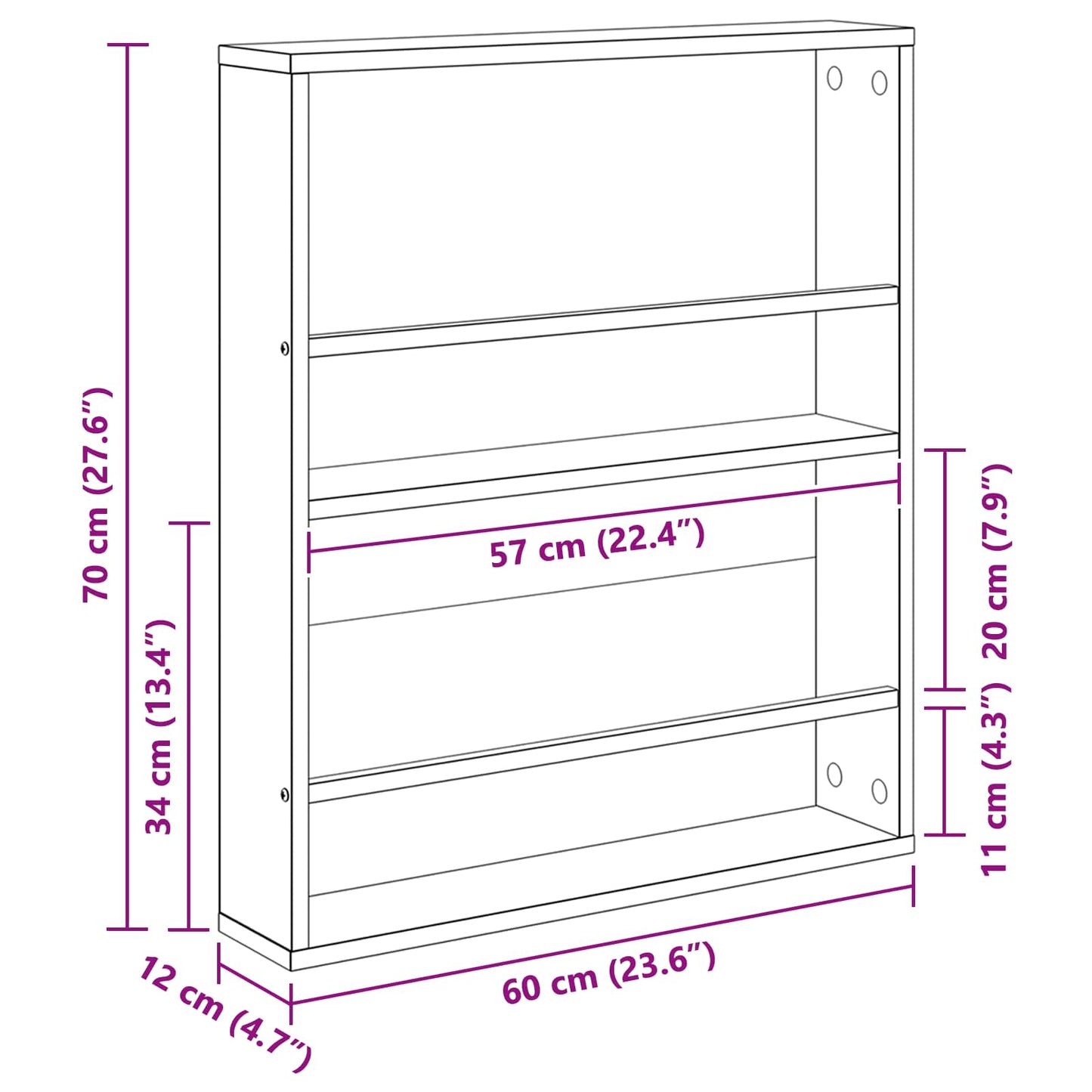 Magazine Rack Sonoma Oak 60 x 12 x 70 cm Engineered Wood