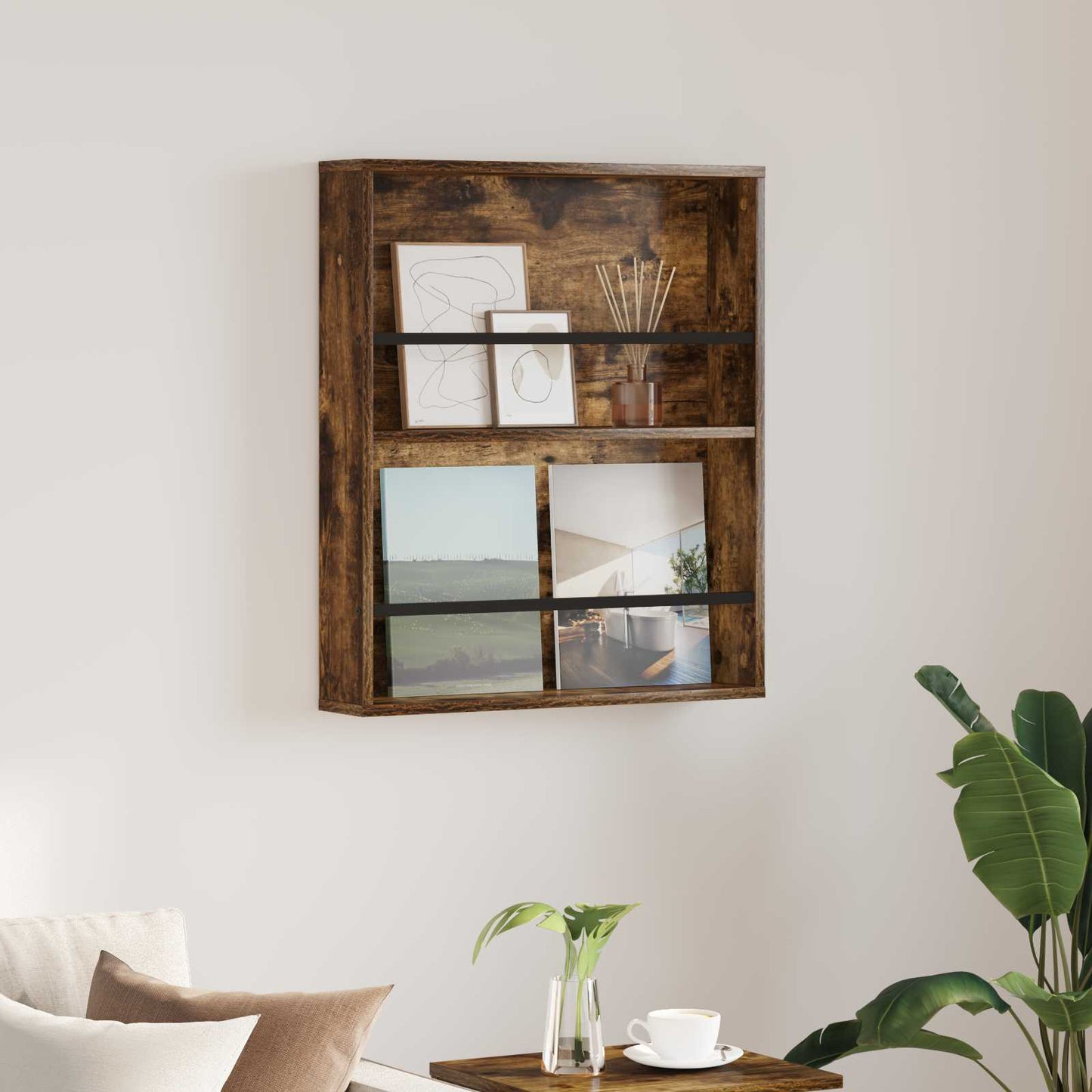 Magazine Rack Smoked Oak 60 x 12 x 70 cm Engineered Wood