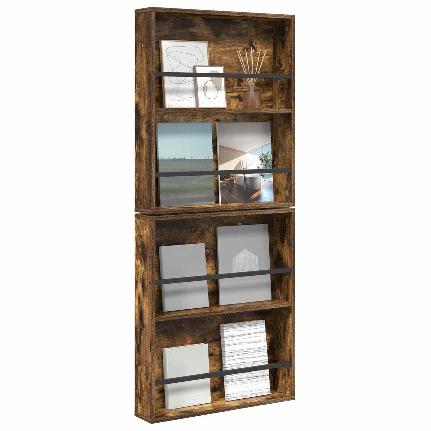 Magazine Rack 2 pcs Smoked Oak 60 x 12 x 70 cm Engineered Wood