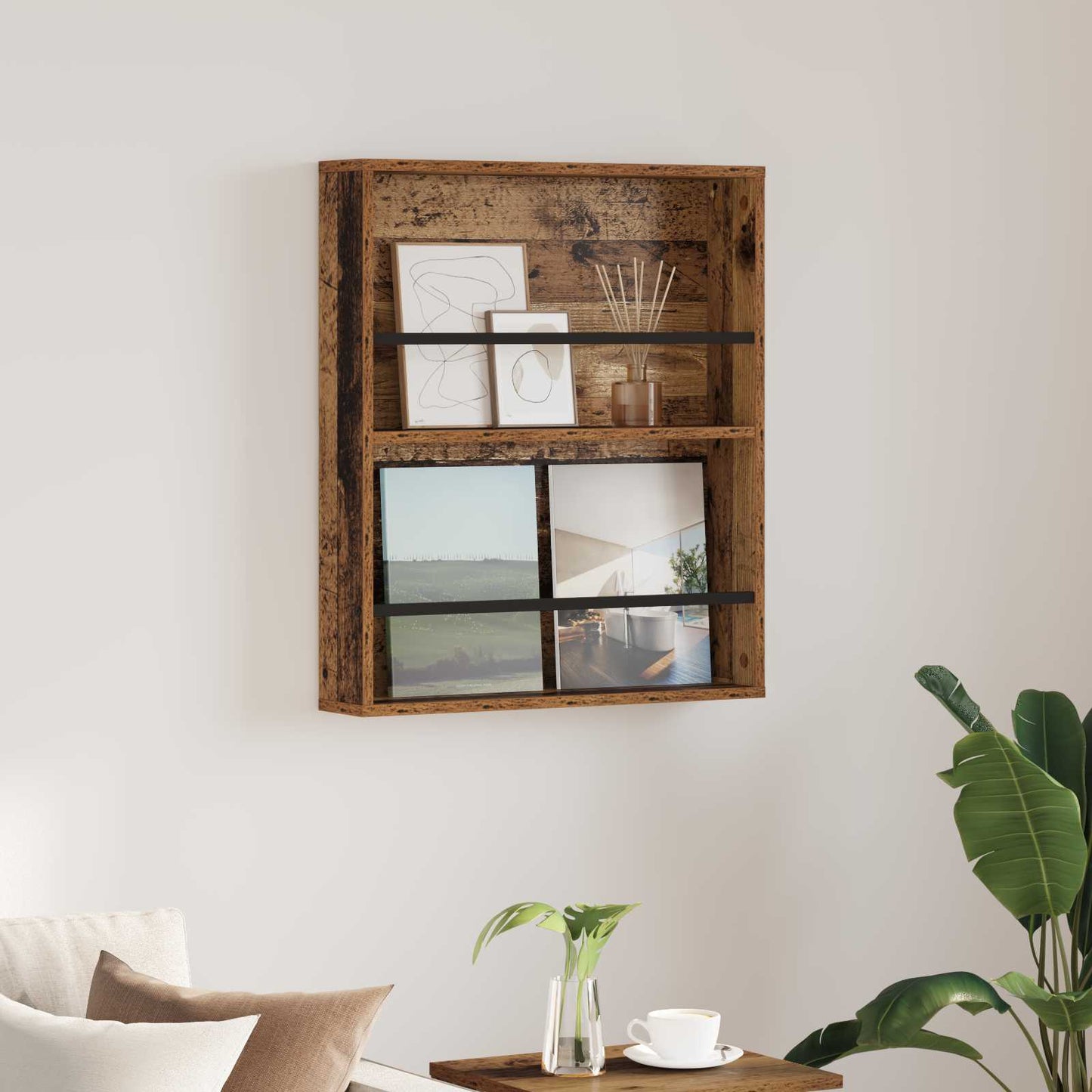 Magazine Rack Old Wood 60 x 12 x 70 cm Engineered Wood