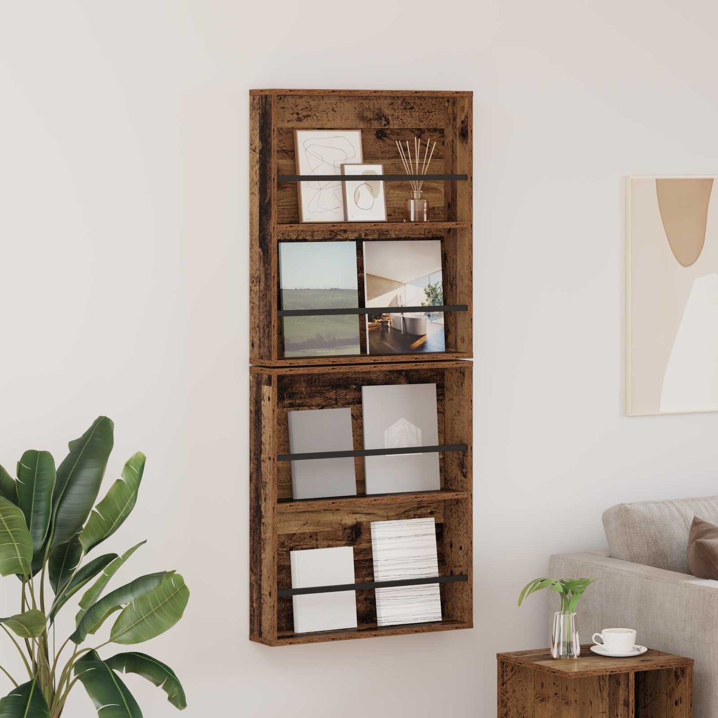 Magazine Rack 2 pcs Old Wood 60 x 12 x 70 cm Engineered Wood