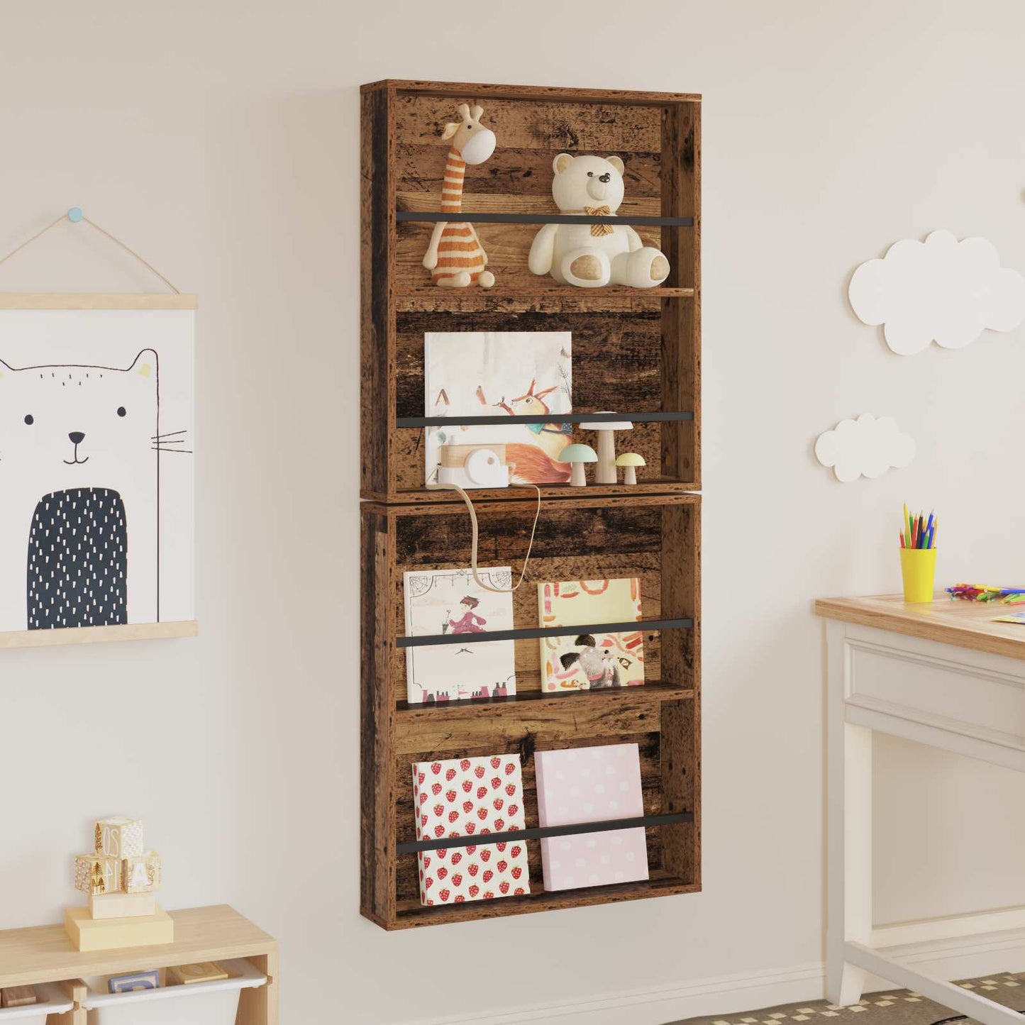 Magazine Rack 2 pcs Old Wood 60 x 12 x 70 cm Engineered Wood