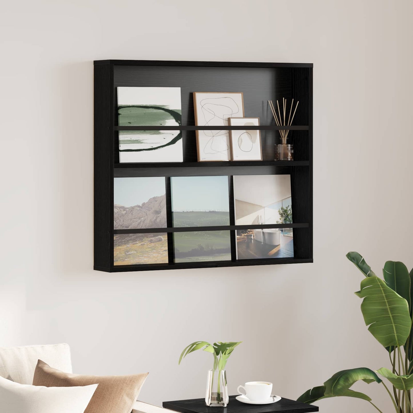 Magazine Rack Black Oak 80 x 12 x 70 cm Engineered Wood