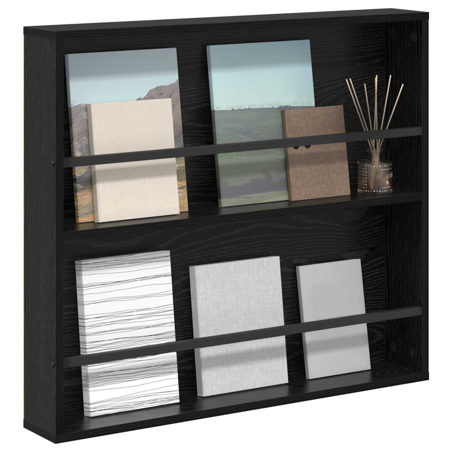 Magazine Rack Black Oak 80 x 12 x 70 cm Engineered Wood