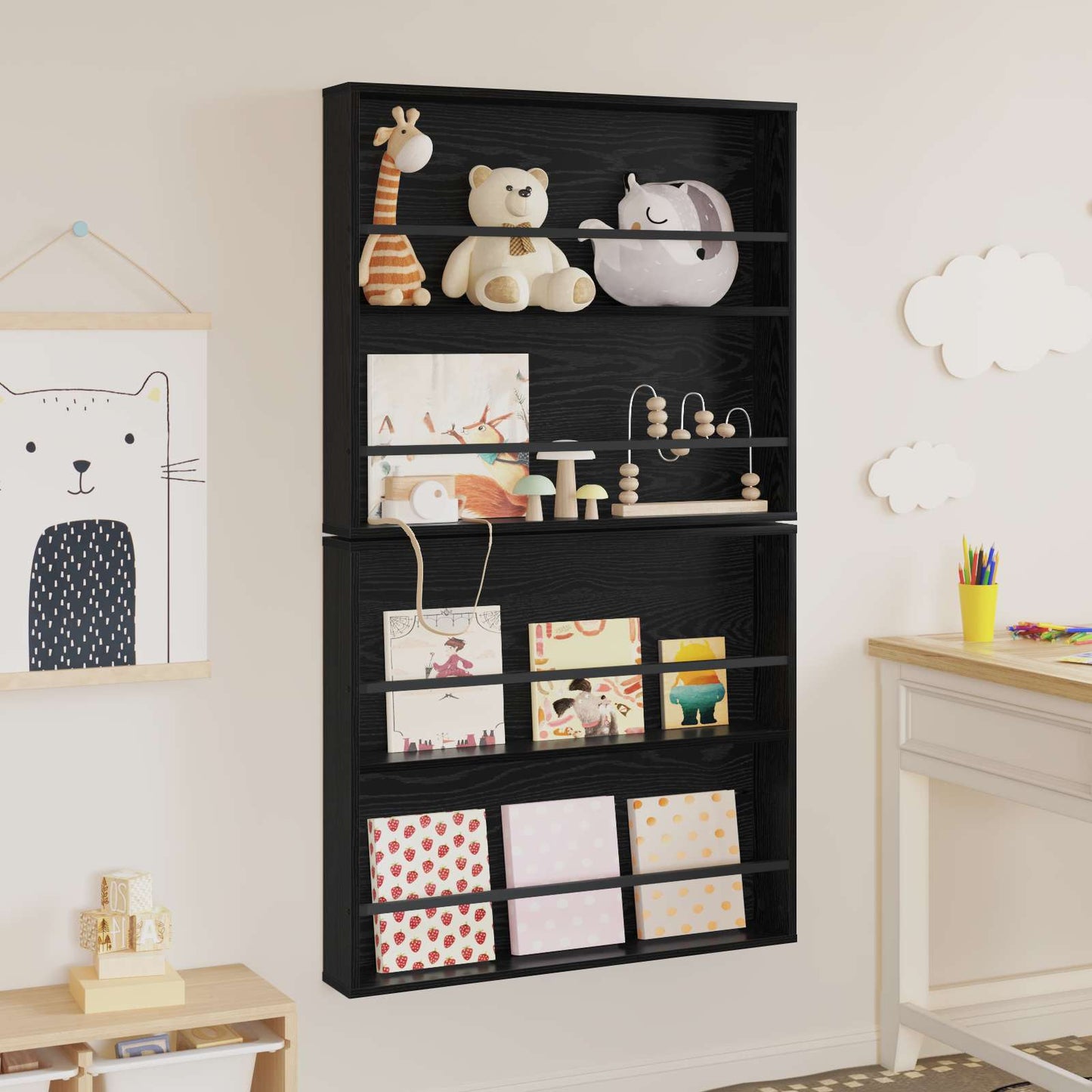 Magazine Rack 2 pcs Black Oak 80 x 12 x 70 cm Engineered Wood