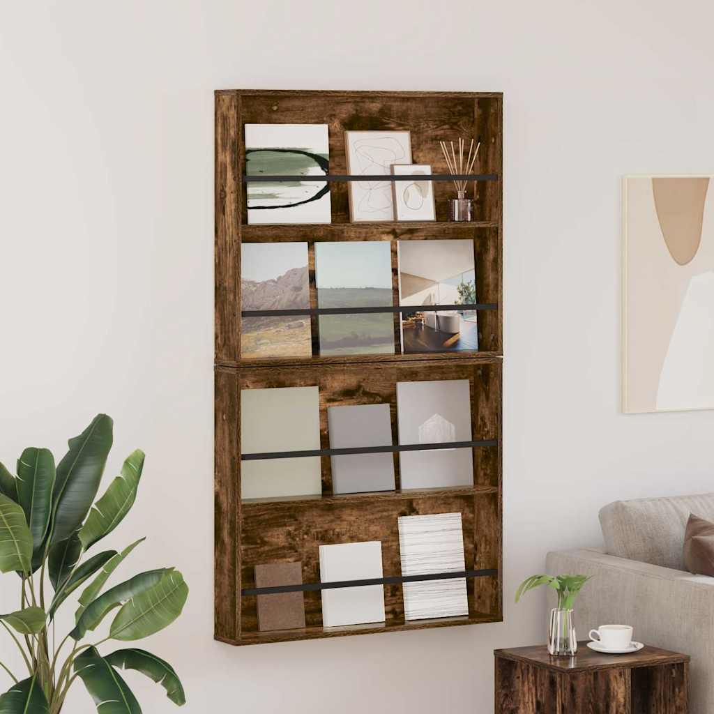 Magazine Rack 2 pcs Smoked Oak 80 x 12 x 70 cm Engineered Wood