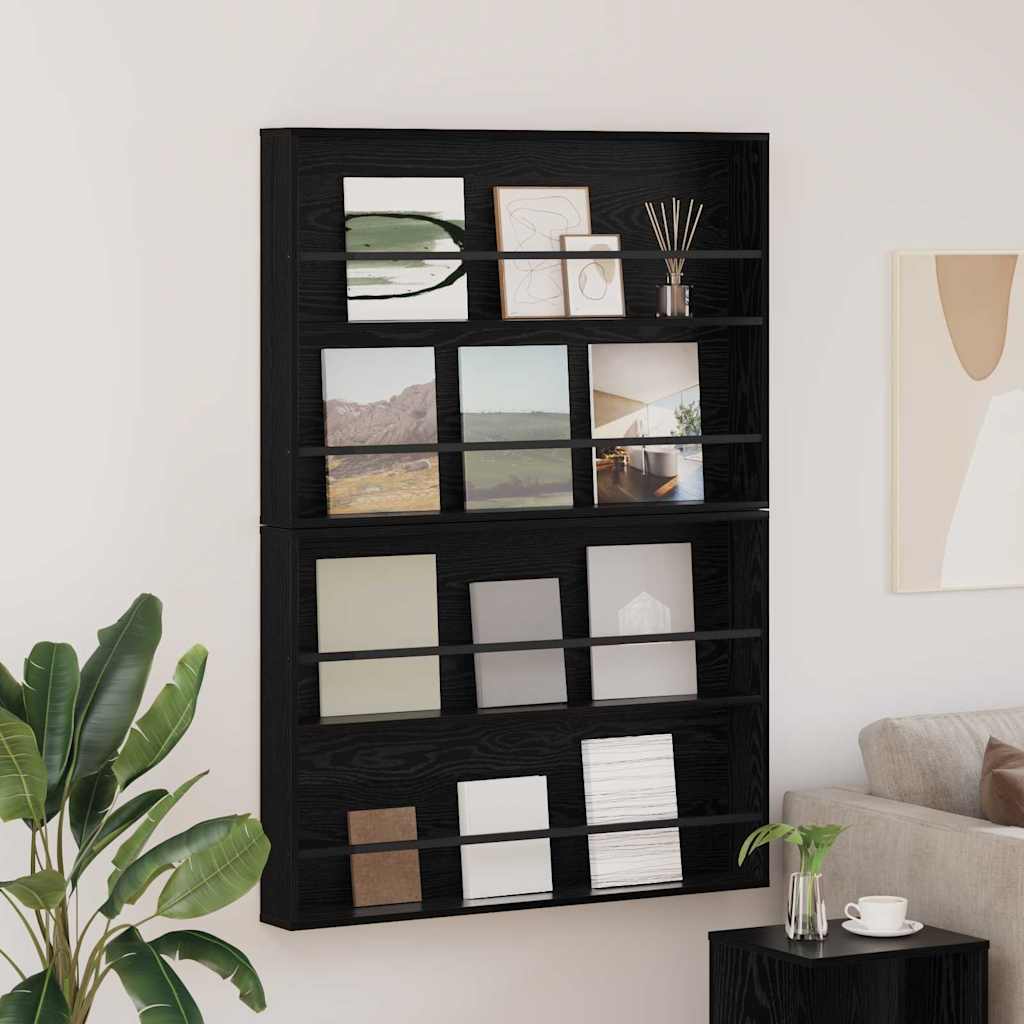 Magazine Rack 2 pcs Black Oak 100 x 12 x 70 cm Engineered Wood