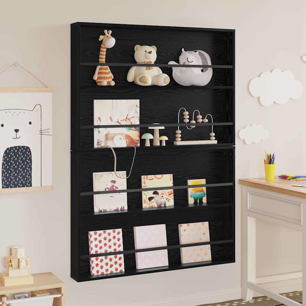 Magazine Rack 2 pcs Black Oak 100 x 12 x 70 cm Engineered Wood