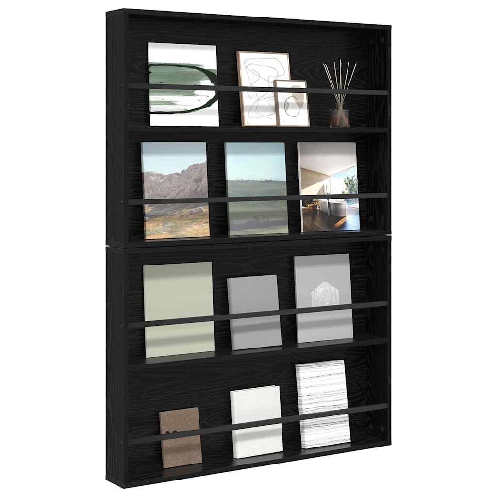 Magazine Rack 2 pcs Black Oak 100 x 12 x 70 cm Engineered Wood