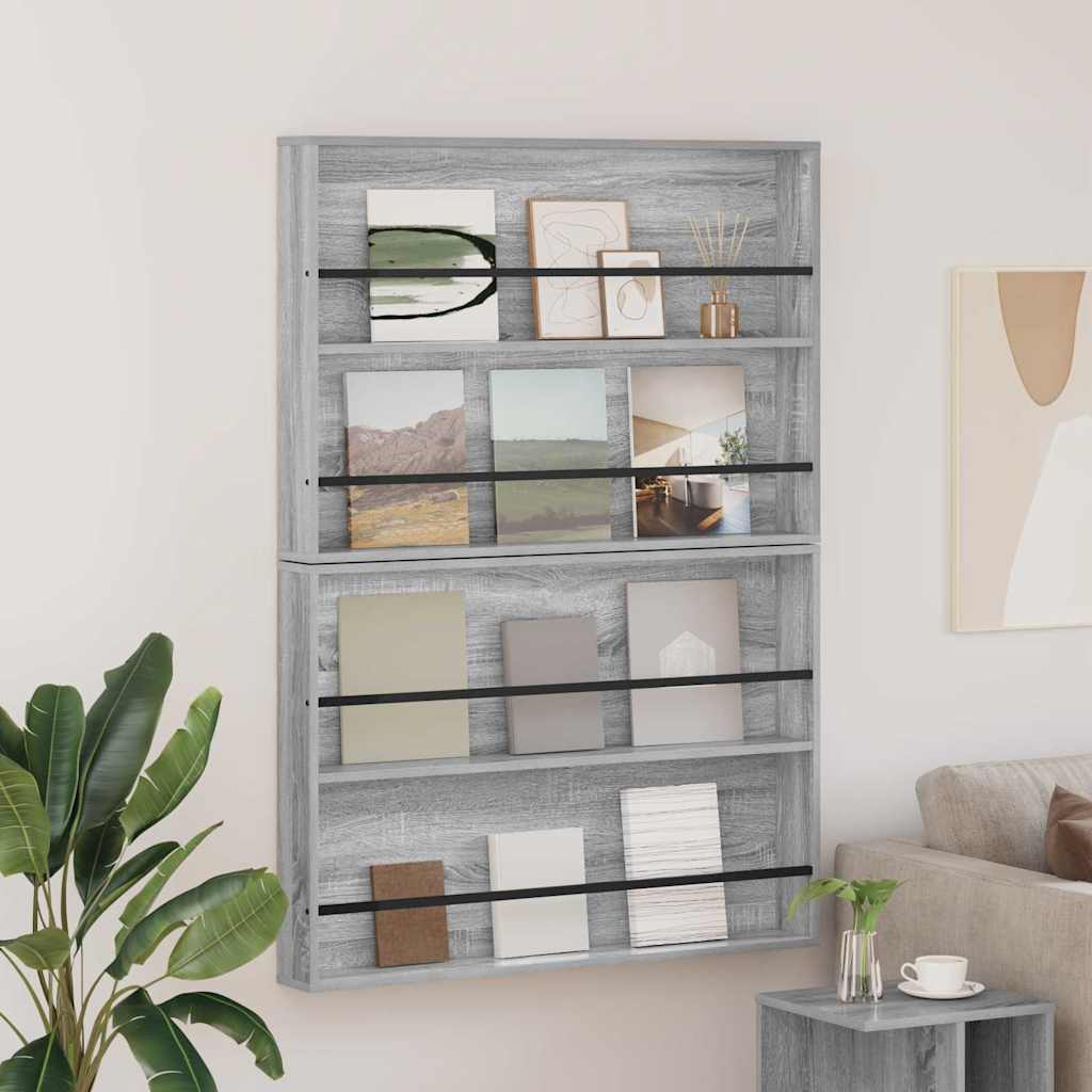 Magazine Rack with Shelf 2 pcs Grey Sonoma 100 x 12 x 70 cm