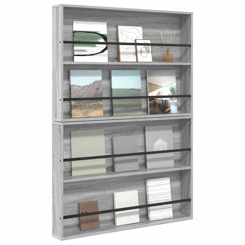 Magazine Rack with Shelf 2 pcs Grey Sonoma 100 x 12 x 70 cm