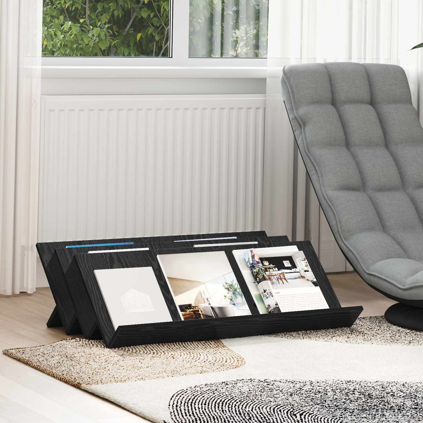 Magazine Rack Black Oak 90 x 53 x 28.5 cm Engineered Wood