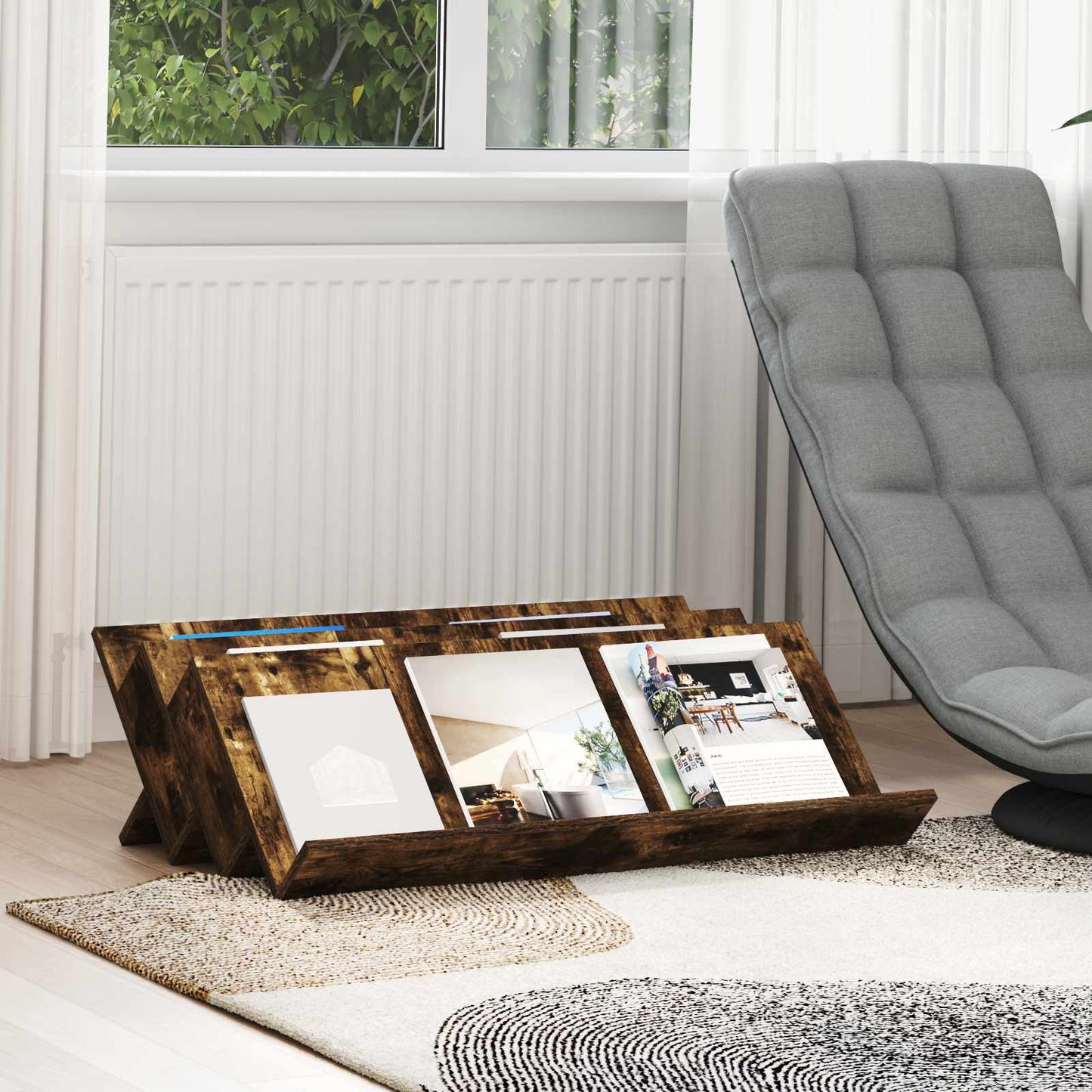 Magazine Rack Smoked Oak 90 x 53 x 28.5 cm Engineered Wood