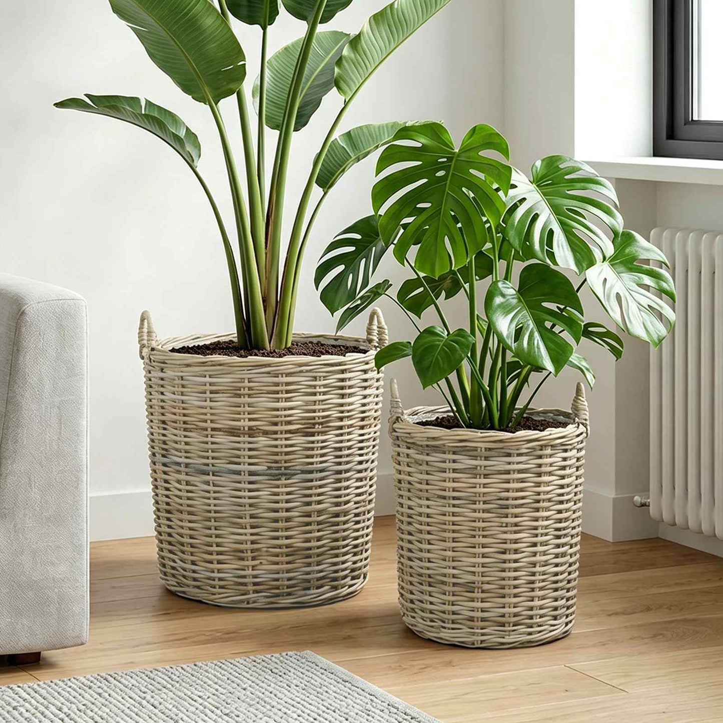 Planter Basket GENDT 2 pcs Natural Grey Kubu Rattan