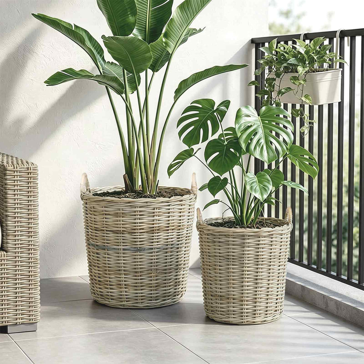Planter Basket GENDT 2 pcs Natural Grey Kubu Rattan