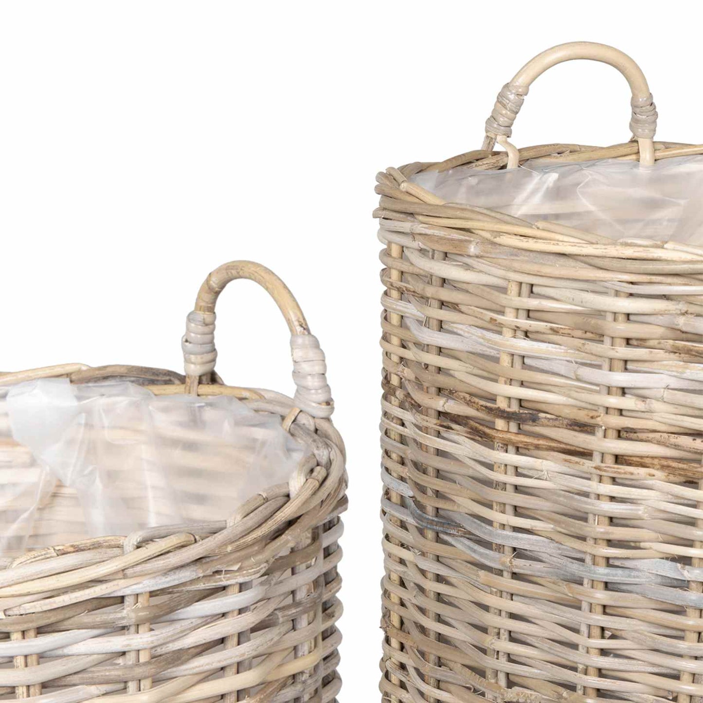 Planter Basket with Storage 2 pcs Natural Grey Kubu Rattan