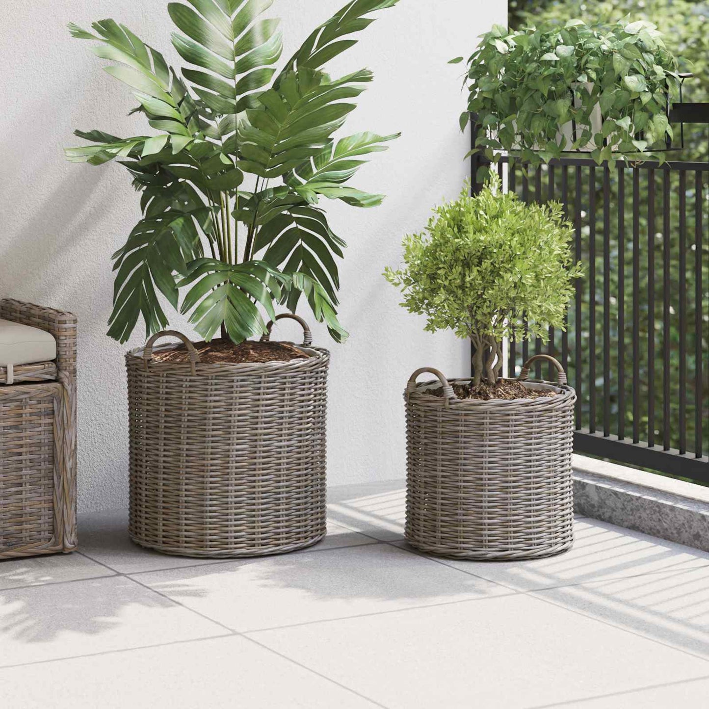 Planter Basket with Storage 2 pcs Grey Lacak Rattan