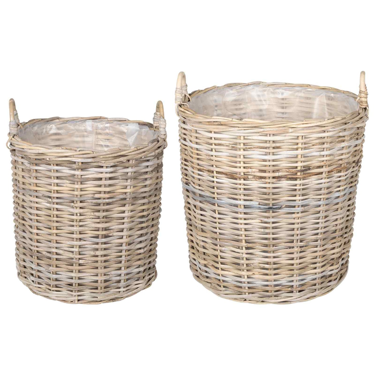 Planter Basket with Storage 2 pcs Natural Grey Kubu Rattan