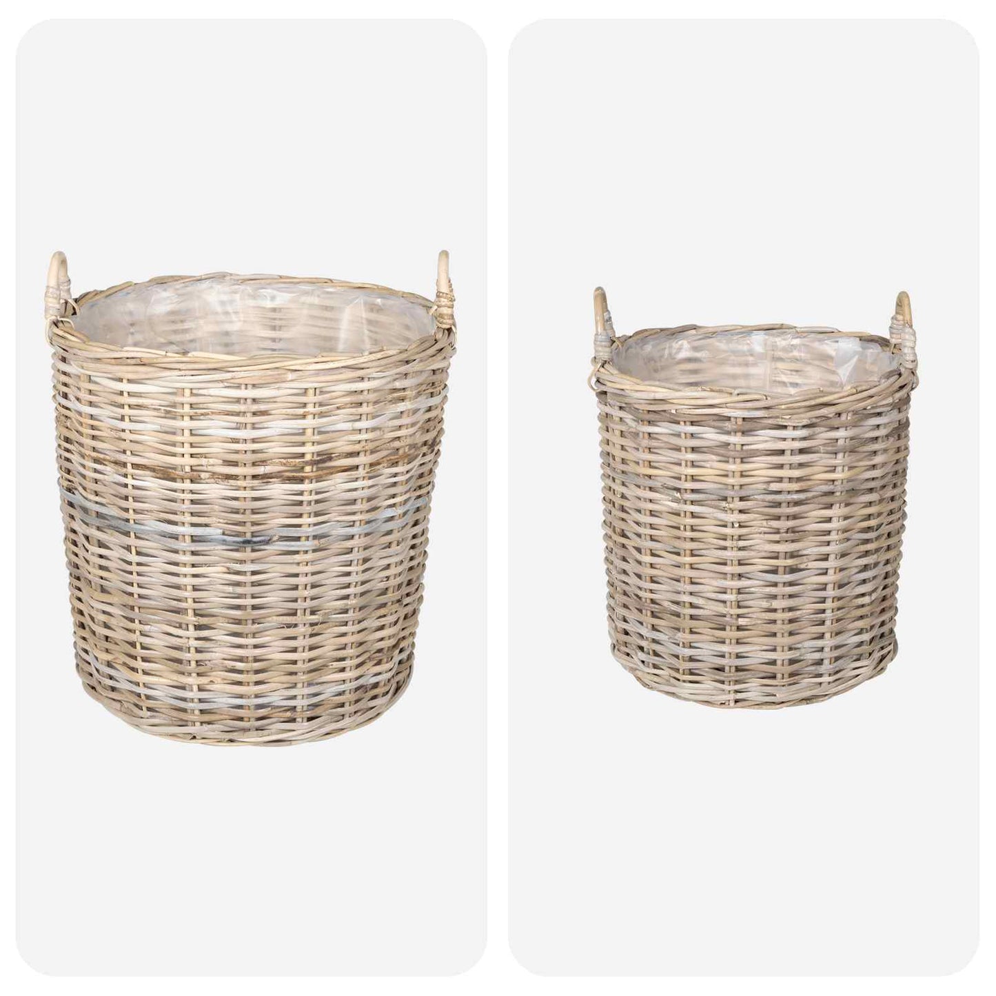 Planter Basket with Storage 2 pcs Natural Grey Kubu Rattan