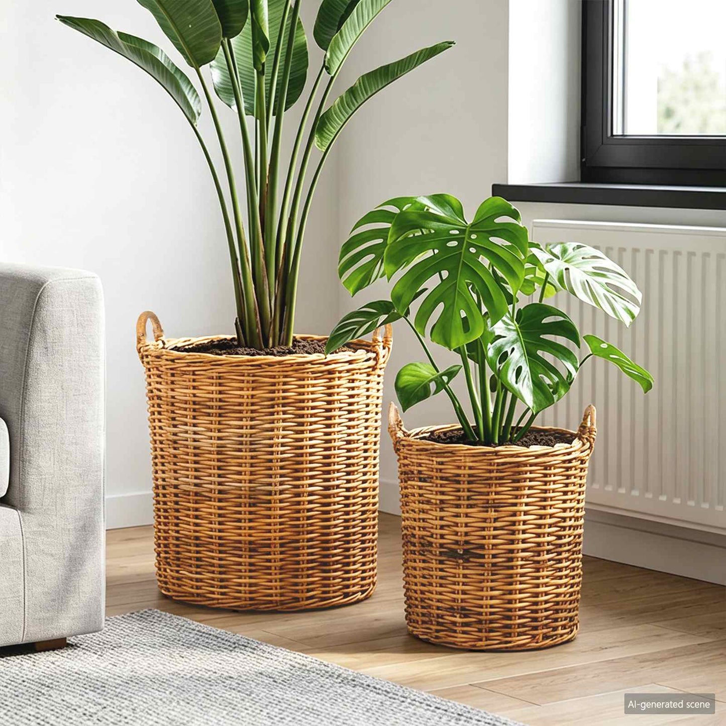 Planter Basket with Storage 2 pcs Natural Brown Kubu Rattan