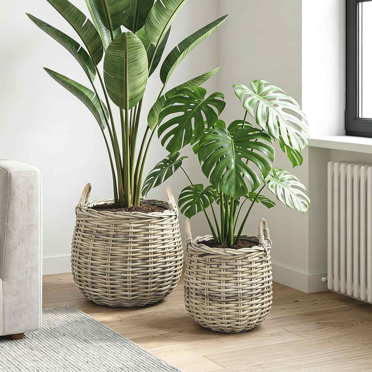 Planter Basket GENDT 2 pcs Natural Grey Kubu Rattan