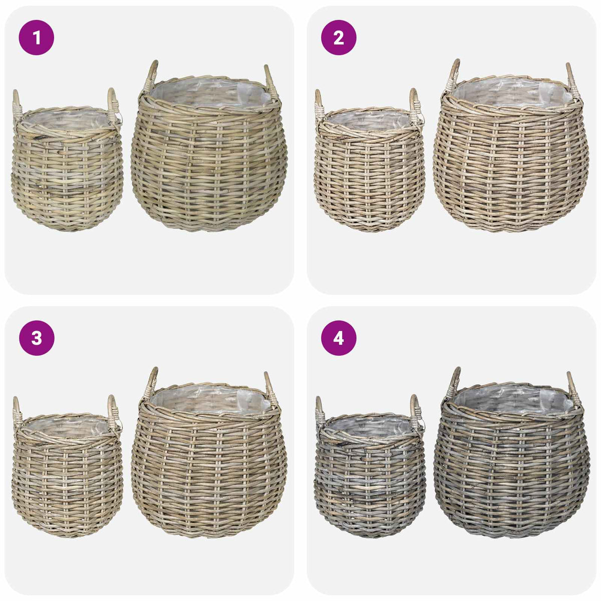 Planter Basket GENDT 2 pcs Natural Grey Kubu Rattan