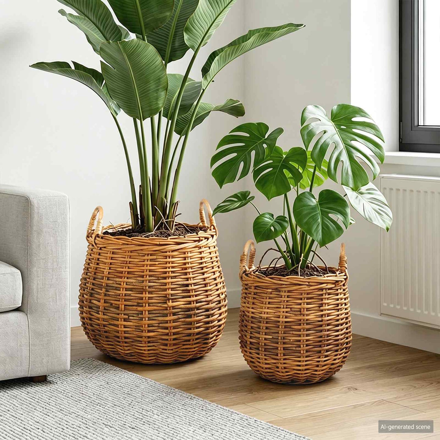 Planter Basket with Storage 2 pcs Natural Brown Kubu Rattan