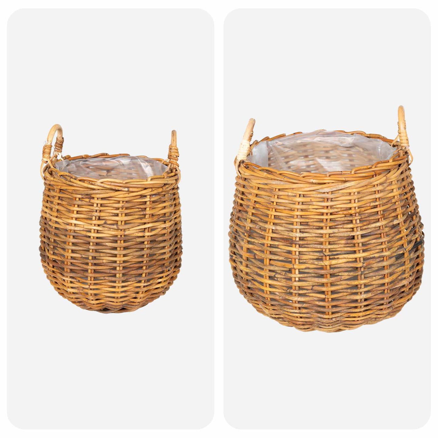 Planter Basket with Storage 2 pcs Natural Brown Kubu Rattan