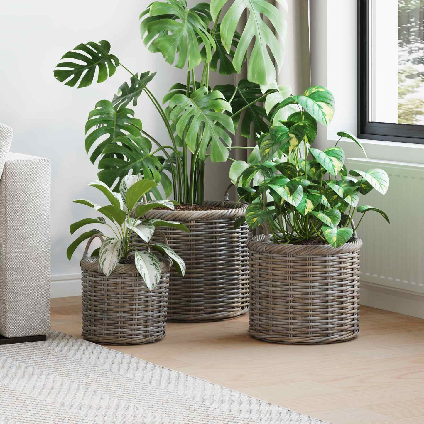 Planter Basket with Storage 3 pcs Kubu Grey Kubu Rattan
