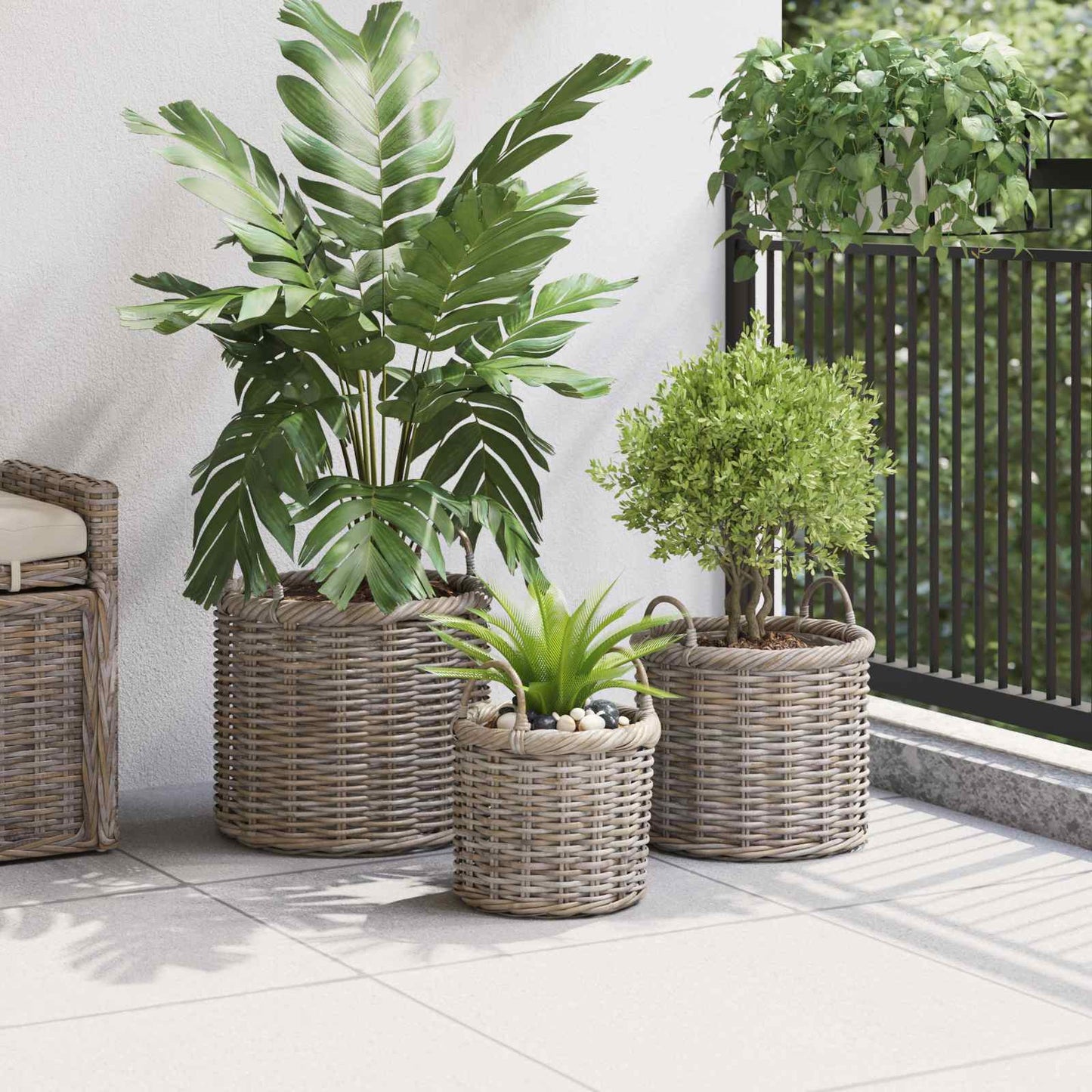 Planter Basket with Storage 3 pcs Kubu Grey Kubu Rattan