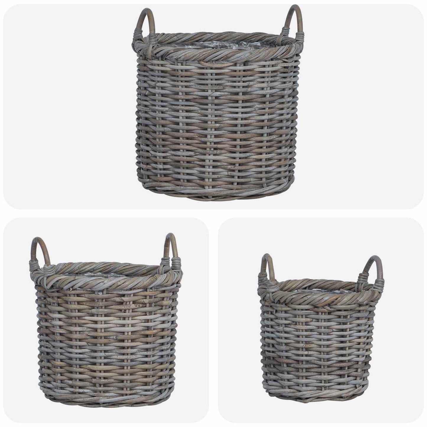 Planter Basket with Storage 3 pcs Kubu Grey Kubu Rattan