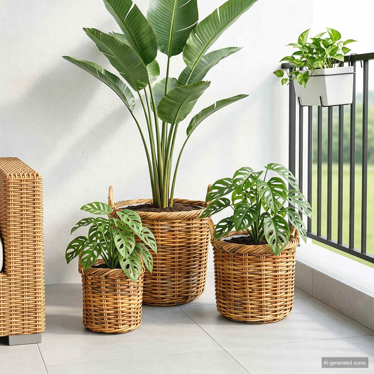 Planter Basket GENDT 3 pcs Natural Brown Kubu Rattan