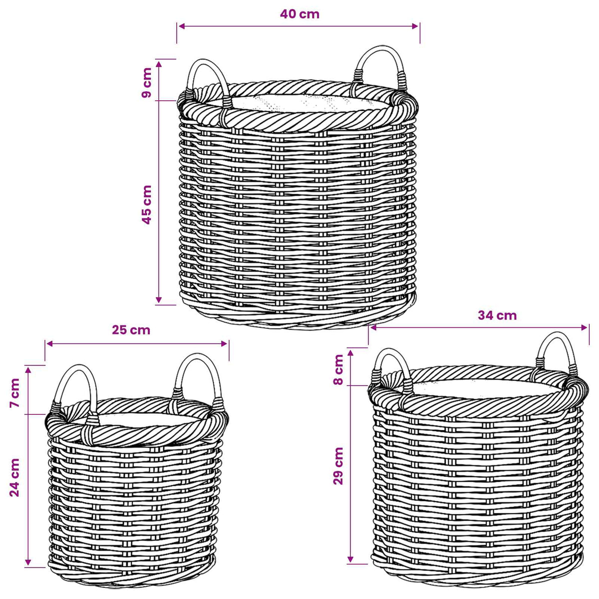 Planter Basket GENDT 3 pcs Natural Brown Kubu Rattan
