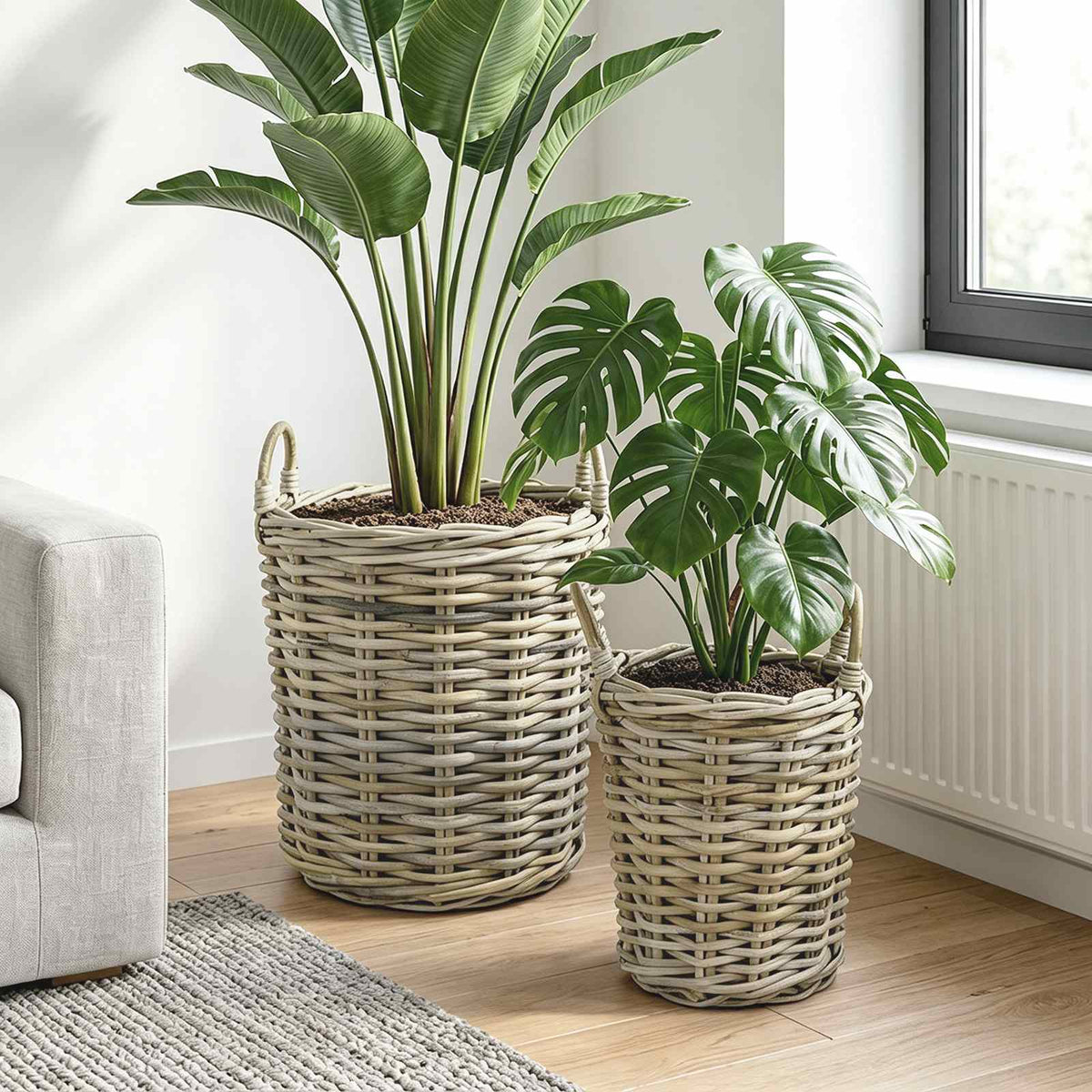 Planter Basket GENDT 2 pcs Natural Grey Kubu Rattan