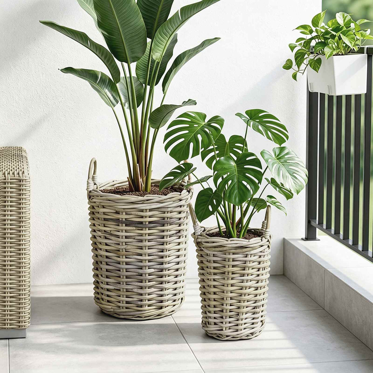 Planter Basket GENDT 2 pcs Natural Grey Kubu Rattan