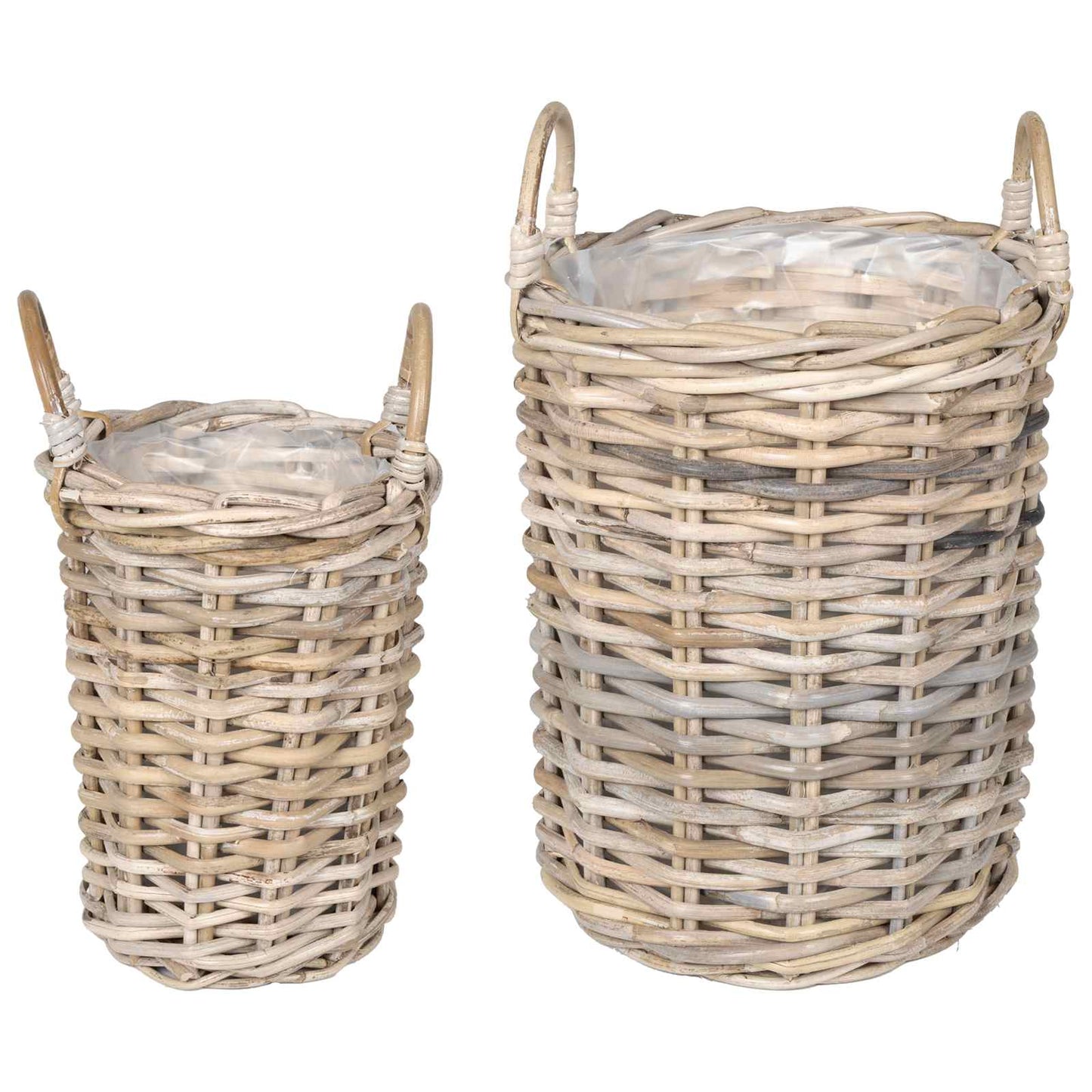 Planter Basket with Storage 2 pcs Natural Grey Kubu Rattan