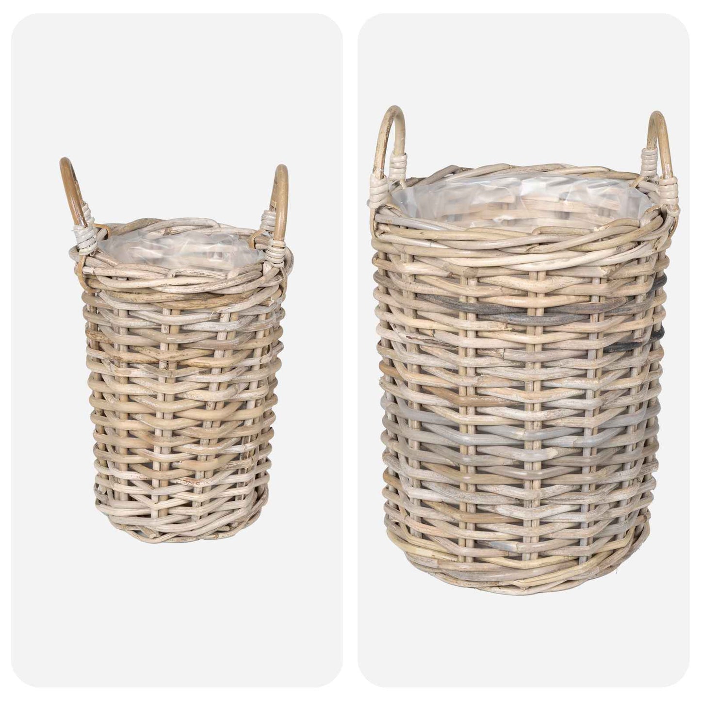 Planter Basket with Storage 2 pcs Natural Grey Kubu Rattan