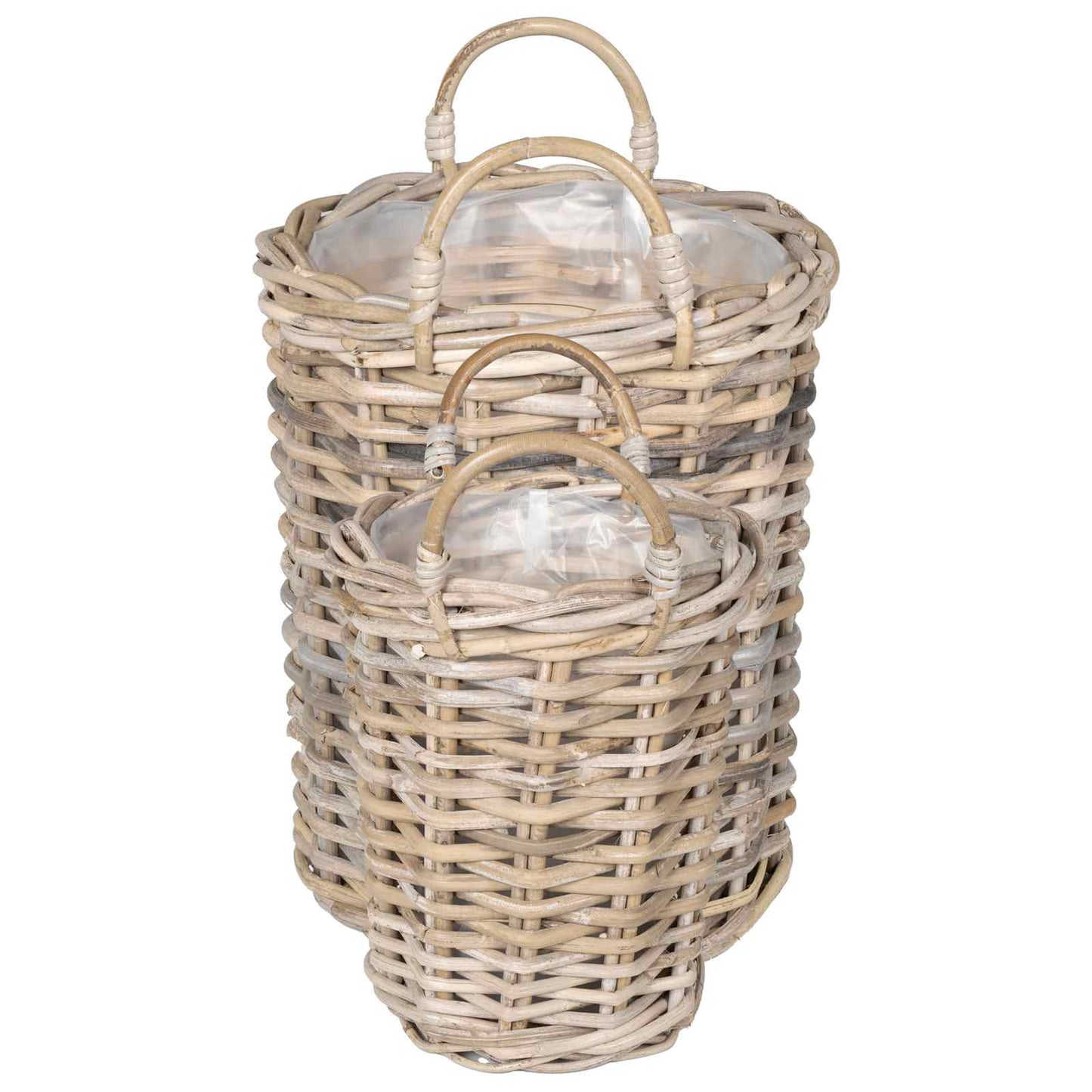 Planter Basket with Storage 2 pcs Natural Grey Kubu Rattan
