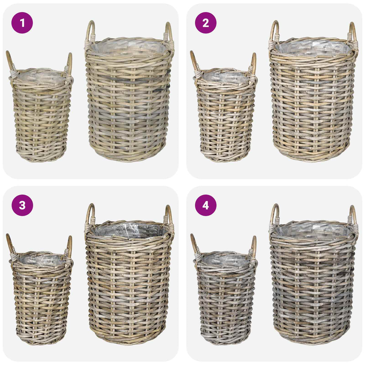 Planter Basket GENDT 2 pcs Natural Grey Kubu Rattan
