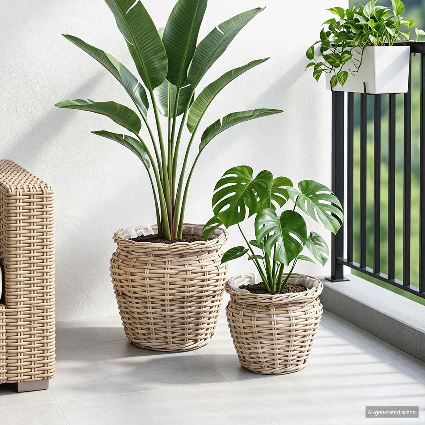 Planter Basket with Storage 2 pcs Grey Lacak Rattan