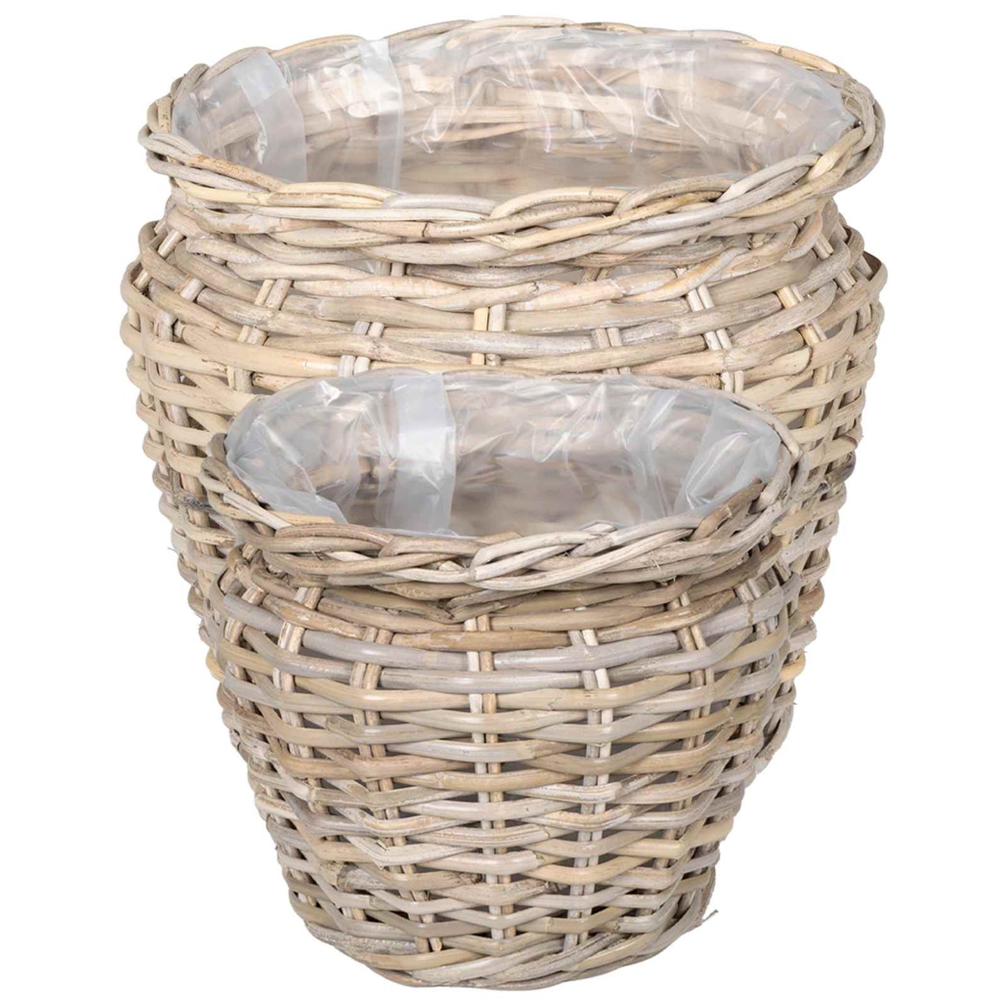 Planter Basket with Storage 2 pcs Natural Grey Kubu Rattan